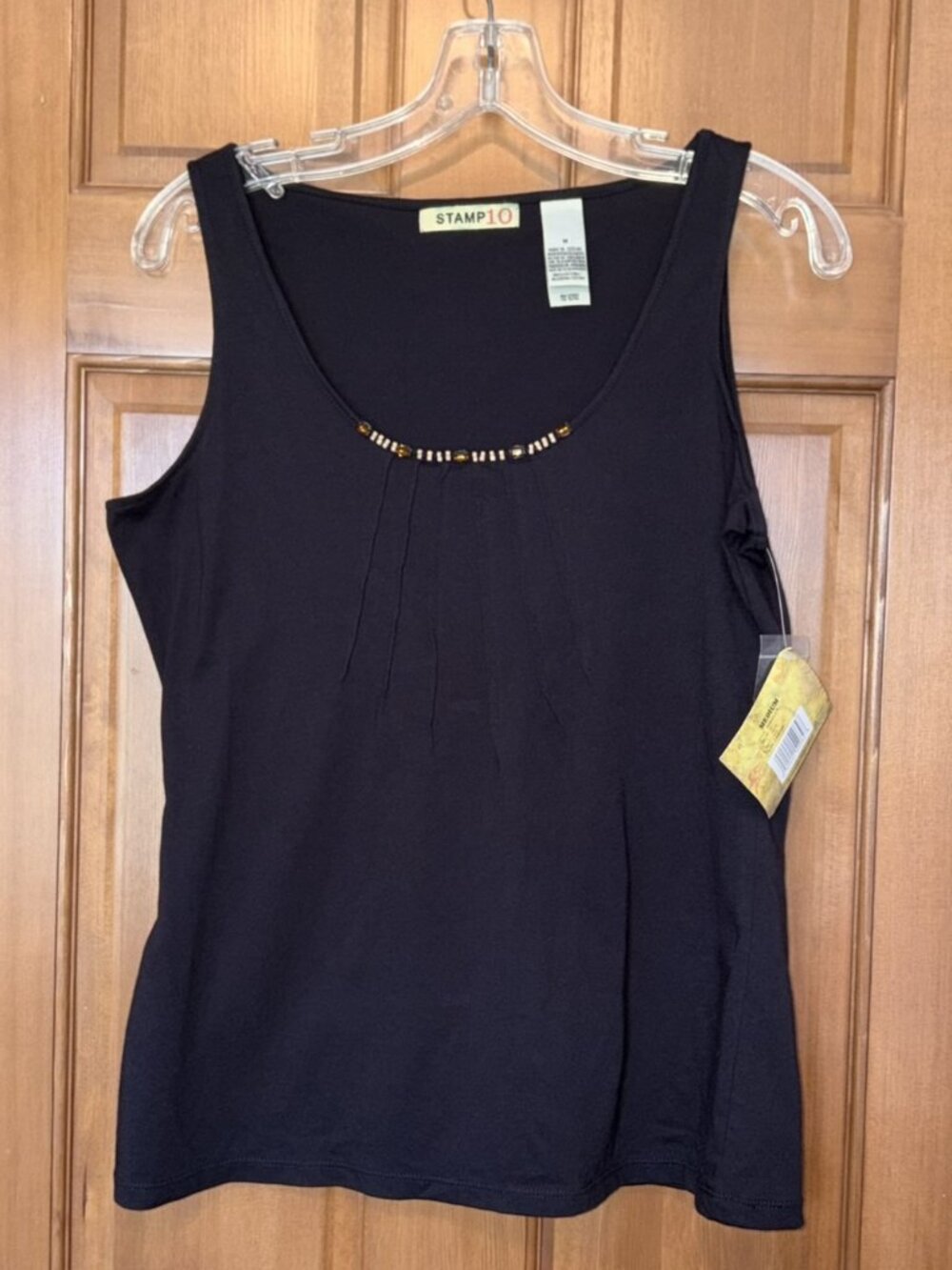 STAMP 10 Black Pintucked Embellished Tank Top Medium NWT